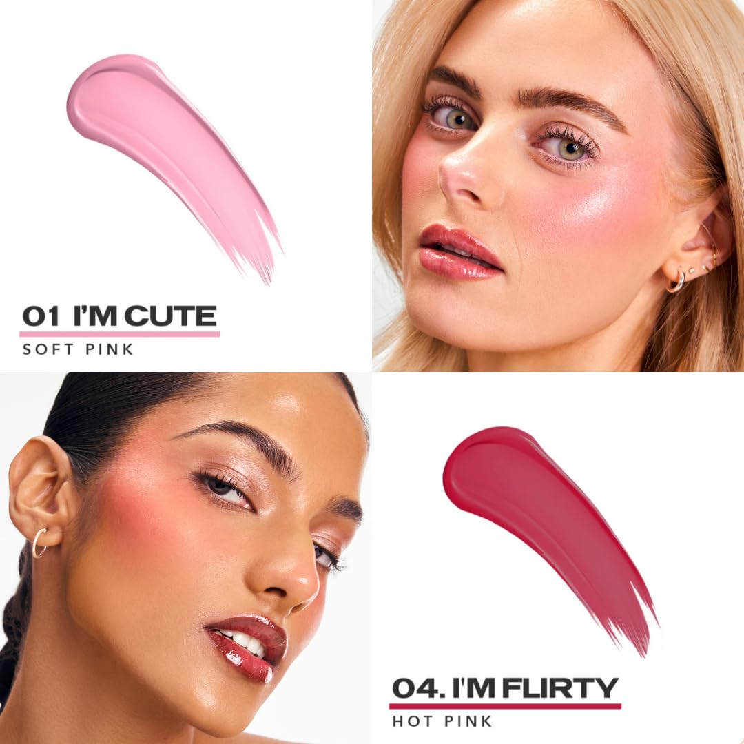 Sacheu Cheek STAY-N Liquid Blush for Cheeks — High Pigment, Buildable, Lightweight Cream Blush for Dewy & Radiant Flushed Cheeks — Long-lasting & Cruelty Free, I'm Flirty