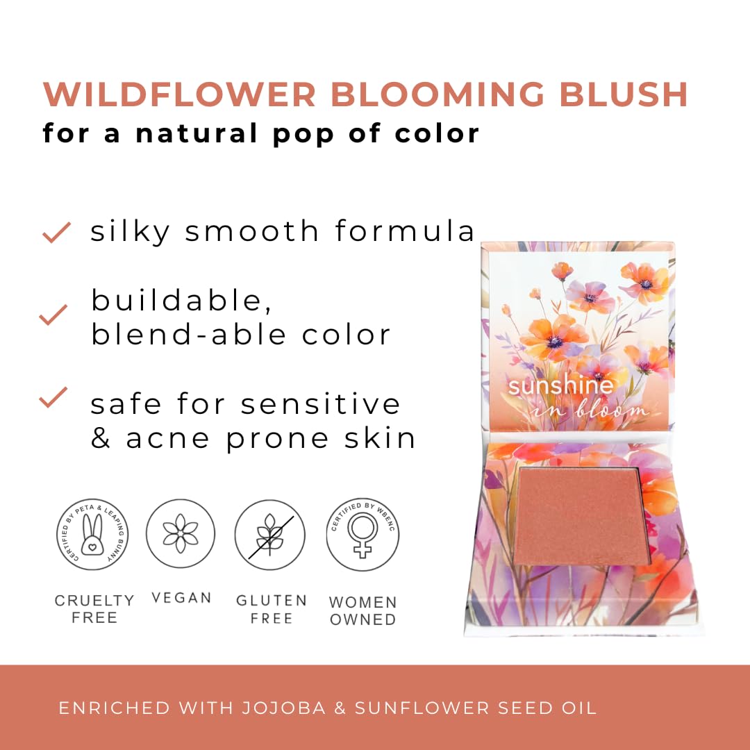 Honeybee Gardens Wildflower Blooming Blush, Vegan Pressed Powder, Natural Botanical Formula, 0.14oz (Poppy)