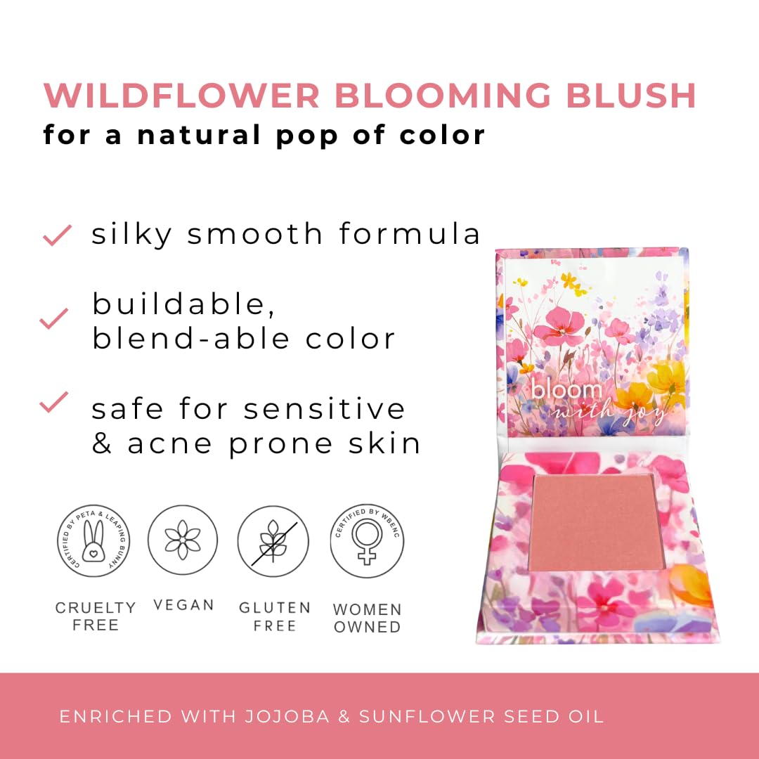 Honeybee Gardens Wildflower Blooming Blush, Vegan Pressed Powder, Natural Botanical Formula, 0.14oz (Poppy)