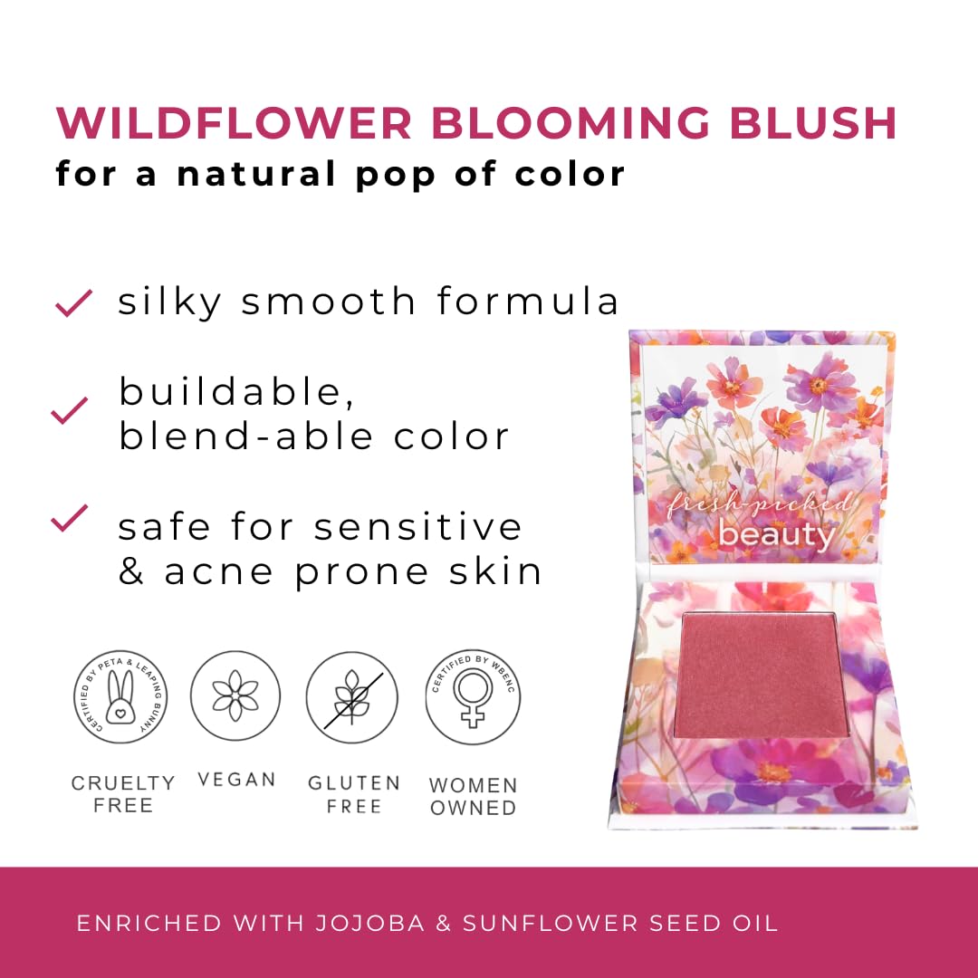Honeybee Gardens Wildflower Blooming Blush, Vegan Pressed Powder, Natural Botanical Formula, 0.14oz (Poppy)