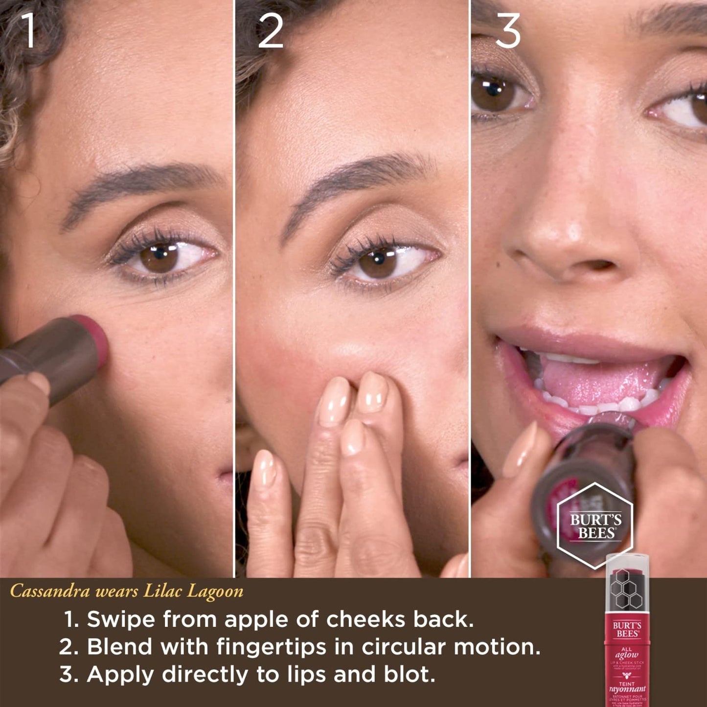 Burts Bees 100% Natural All Aglow Lip & Cheek Stick, Blush Bay - 1 Tube